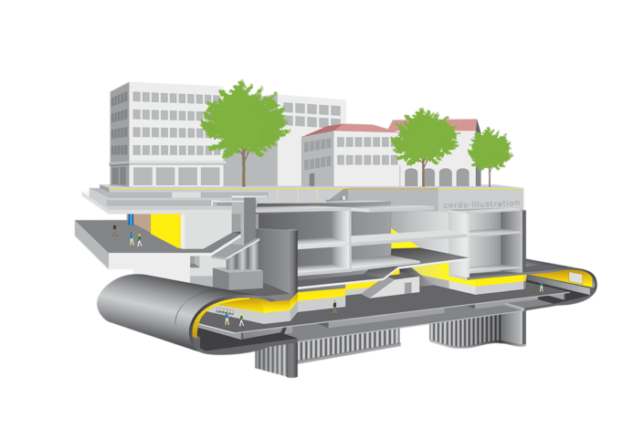 Darstellung eines U-Bahnhofs im Querschnitt