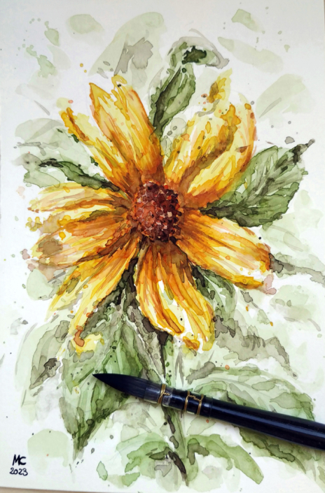 Aquarellzeichnung einer mexikanischen Sonnenblumenblüte